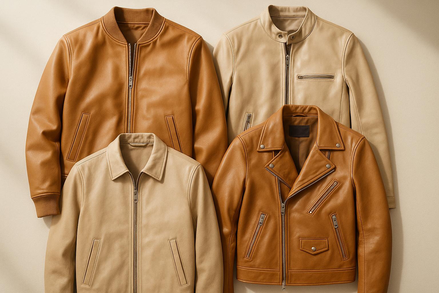 Tan and Beige Leather Jackets for Light Styling